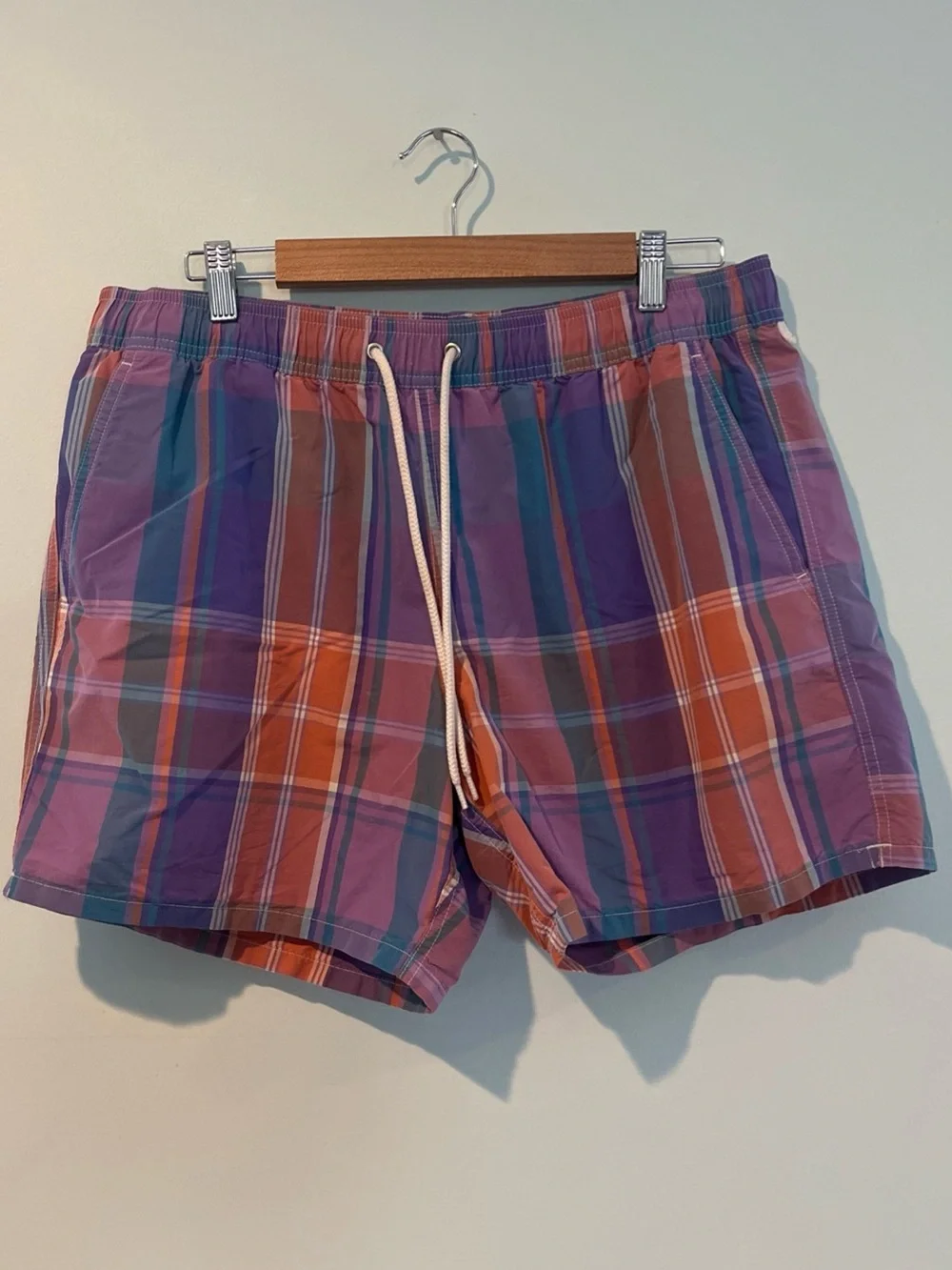 J. Crew Men’s Yarn-Dyed Plaid Preppy Swim Trunks Shorts Preppy, Size Large